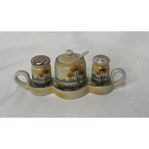 CONDIMENT SET  Vintage NORITAKE  Tray Salt Pepper Shakers Mustard Jam Pot Japan